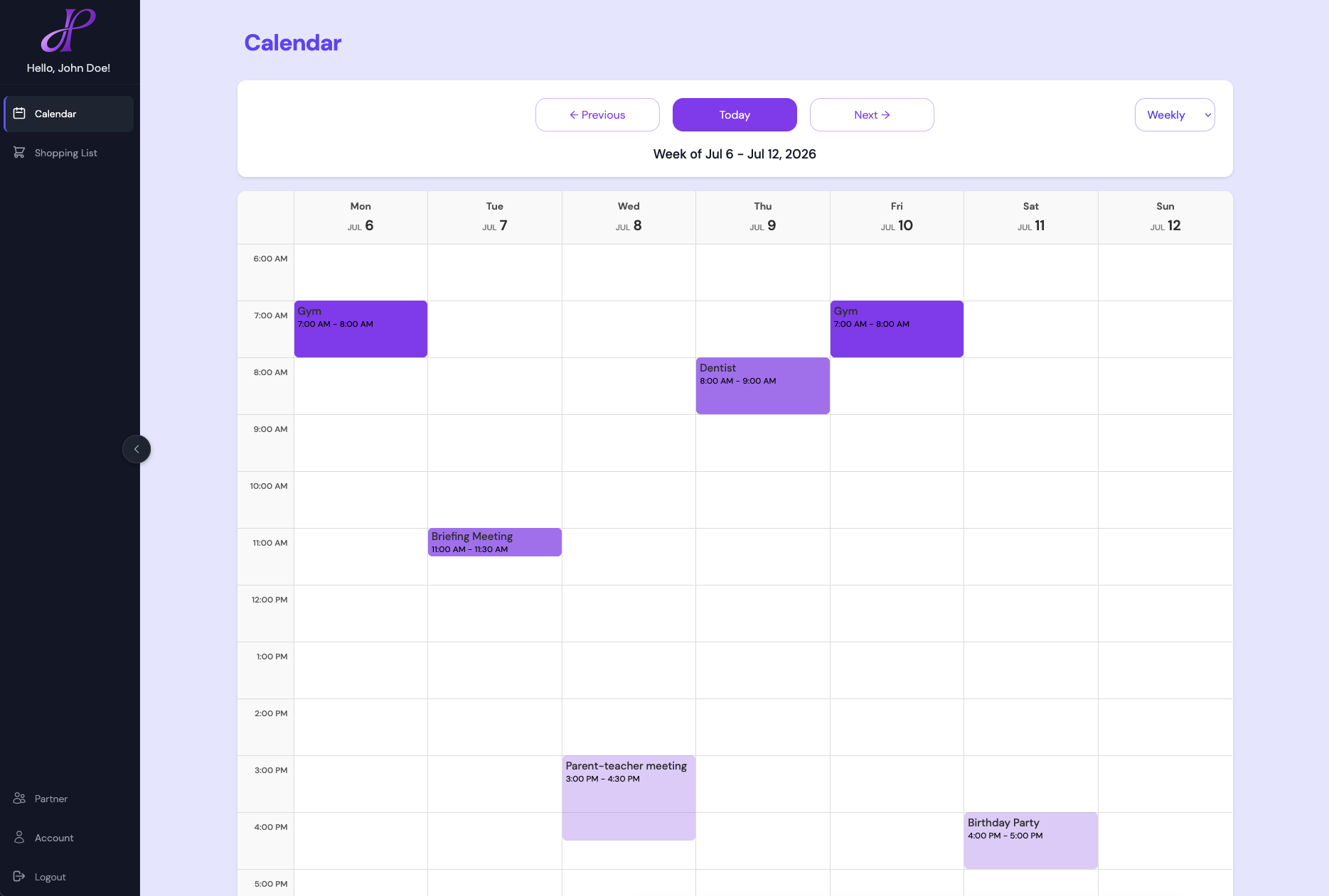 Daily Partner app showing shared tasks and household inventory